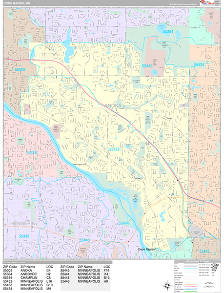 Coon Rapids, MN Wall Map